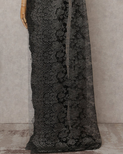 Charcoal Black Chantilly Lace Saree - D31631