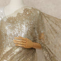 Metallic Browinsh Gold Premium French Metallic Chantilly Saree Lace Fabric 5.5 Mtrs Length 110 Cms Width Floral Designer Net Drape Material Made In France, Blouse Not Included-D28091 - Regal Fabrics