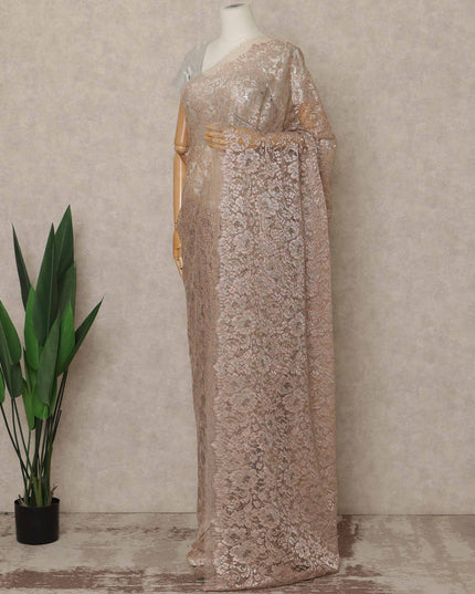 Rose Gold Premium French Metallic Chantilly Saree Lace 5.5 Mtrs Length 110 Cms Width Designer Net Fabric Made In France, Blouse Not Included-D28129