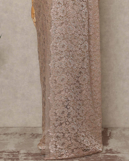 Rose Gold Premium French Metallic Chantilly Saree Lace 5.5 Mtrs Length 110 Cms Width Designer Net Fabric Made In France, Blouse Not Included-D28129