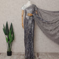 Slate Grey Chantilly Lace Saree - D31664