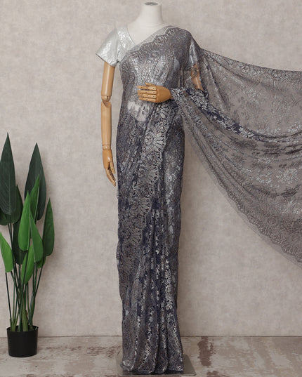 Slate Grey Chantilly Lace Saree - D31664