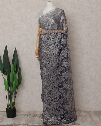 Slate Grey Chantilly Lace Saree - D31664