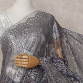 Slate Grey Chantilly Lace Saree - D31664