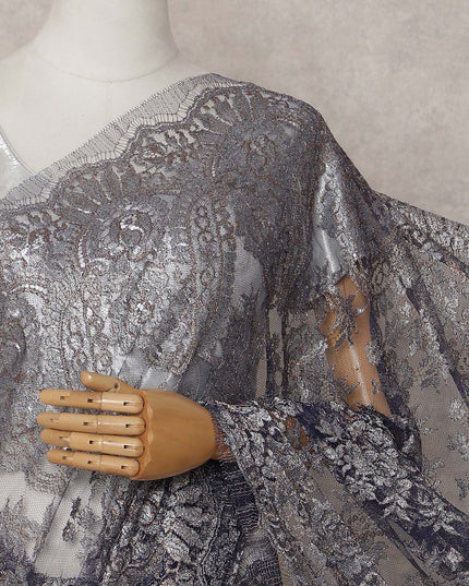 Slate Grey Chantilly Lace Saree - D31664