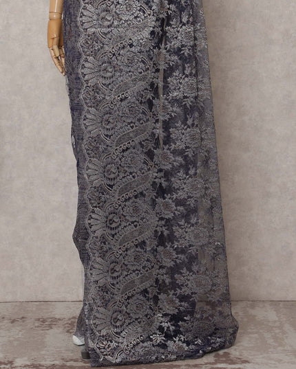 Slate Grey Chantilly Lace Saree - D31664