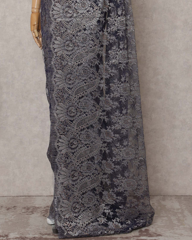 Slate Grey Chantilly Lace Saree - D31664