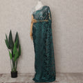 Silver to Emerald Green Ombre Ombre Chantilly Saree - D31681