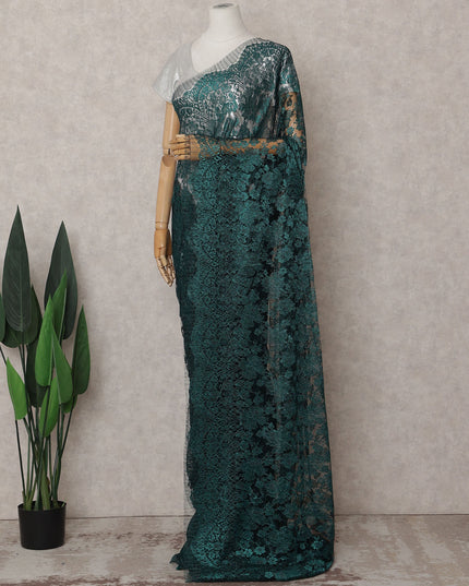 Silver to Emerald Green Ombre Ombre Chantilly Saree - D31681