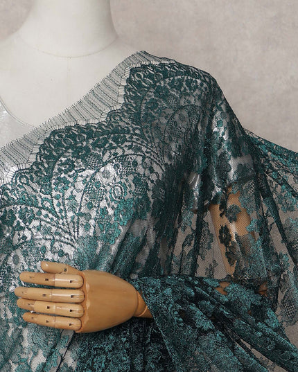 Silver to Emerald Green Ombre Ombre Chantilly Saree - D31681