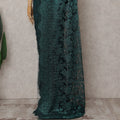 Silver to Emerald Green Ombre Ombre Chantilly Saree - D31681