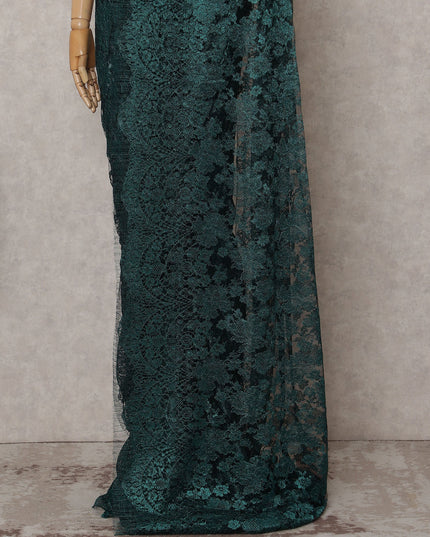 Silver to Emerald Green Ombre Ombre Chantilly Saree - D31681