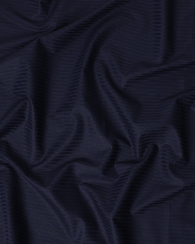 Navy Blue Solid Textured Premium Italian 100% Cotton Shirting Fabric Smooth Woven Diagonal Weave Luxury Apparel Material 150 Cms Width Made in Italy-D27432