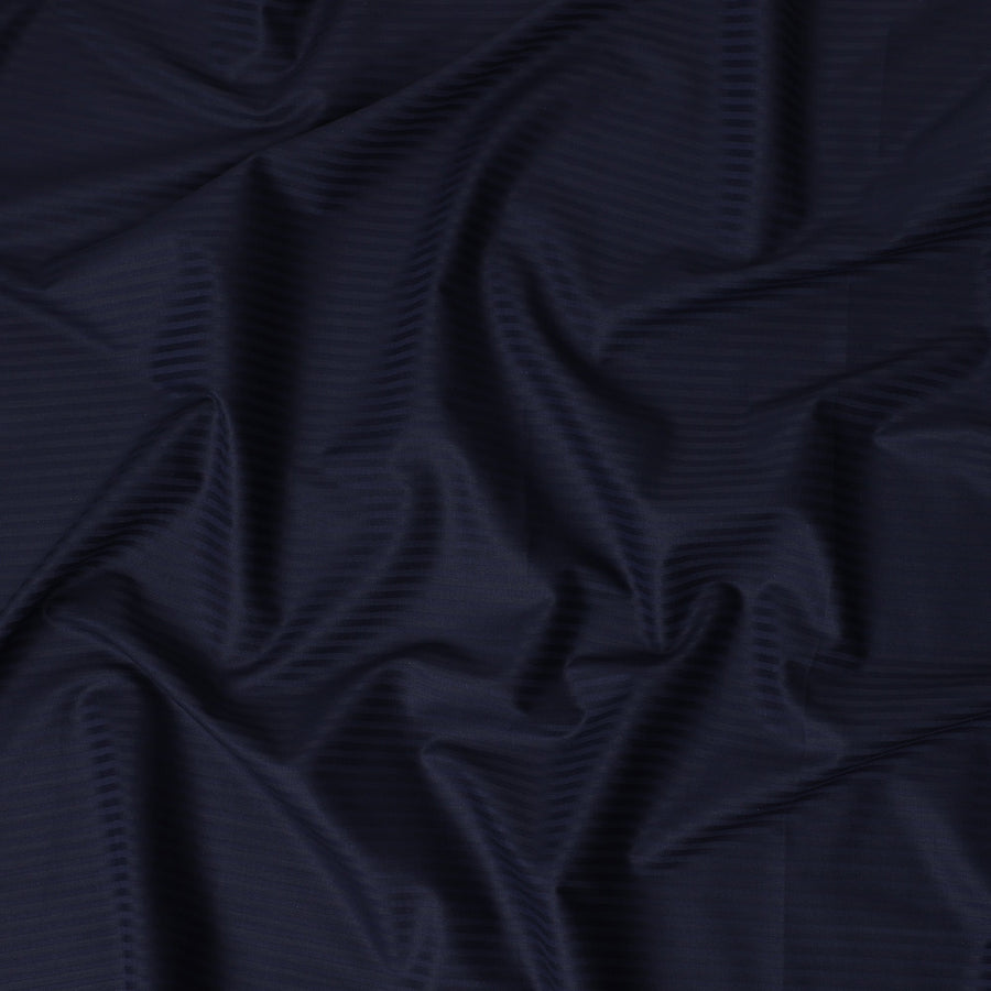 Navy Blue Solid Textured Premium Italian 100% Cotton Shirting Fabric Smooth Woven Diagonal Weave Luxury Apparel Material 150 Cms Width Made in Italy-D27432
