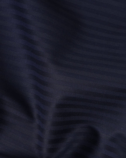 Navy Blue Solid Textured Premium Italian 100% Cotton Shirting Fabric Smooth Woven Diagonal Weave Luxury Apparel Material 150 Cms Width Made in Italy-D27432