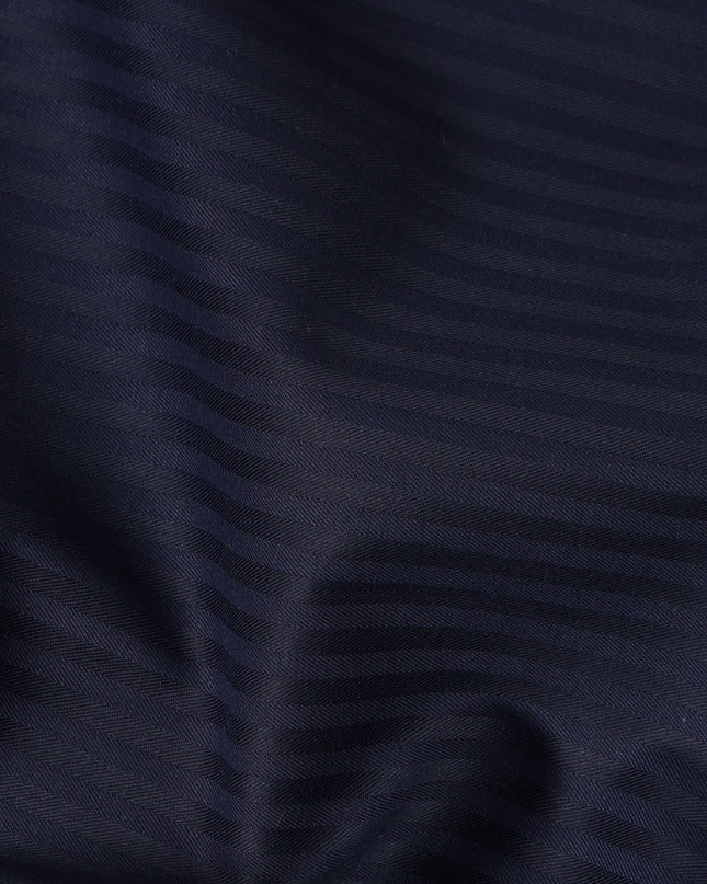Navy Blue Solid Textured Premium Italian 100% Cotton Shirting Fabric Smooth Woven Diagonal Weave Luxury Apparel Material 150 Cms Width Made in Italy-D27432