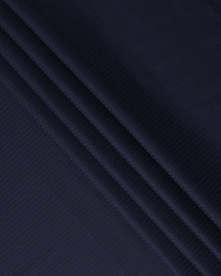Navy Blue Solid Textured Premium Italian 100% Cotton Shirting Fabric Smooth Woven Diagonal Weave Luxury Apparel Material 150 Cms Width Made in Italy-D27432