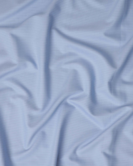 Light Blue Pinstriped Premium Italian 100% Cotton Shirting Fabric Smooth Woven Fine Stripe Texture Luxury Apparel Material 150 Cms Width Made in Italy-D27431