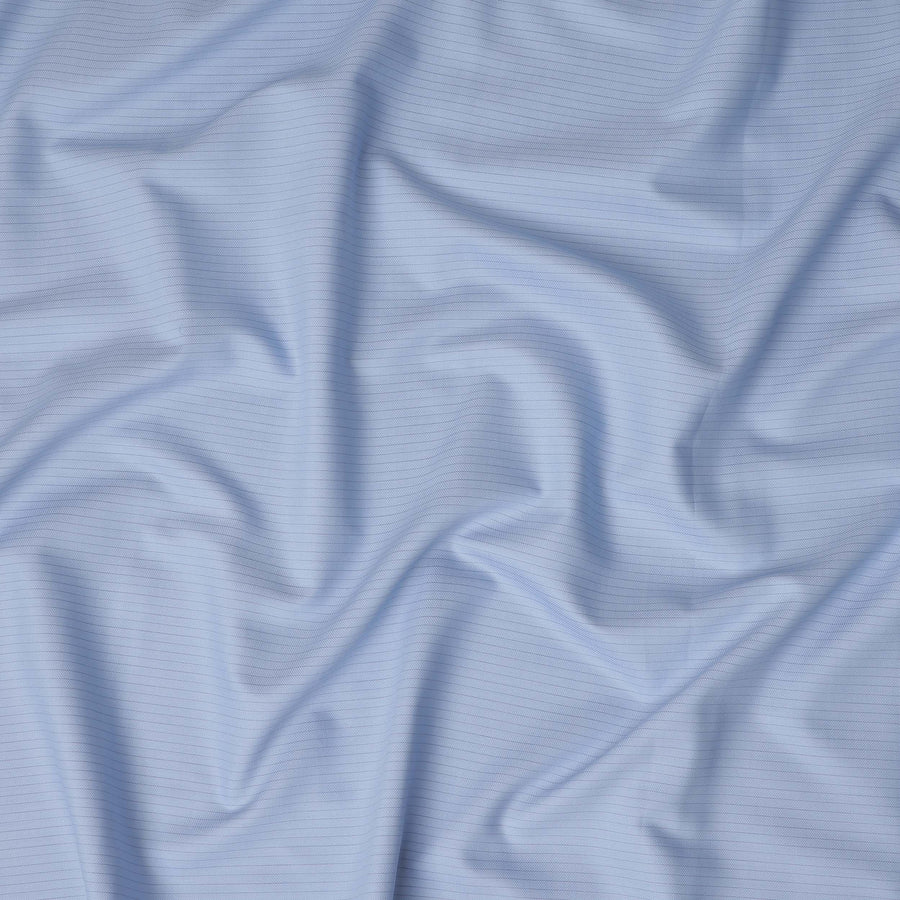 Light Blue Pinstriped Premium Italian 100% Cotton Shirting Fabric Smooth Woven Fine Stripe Texture Luxury Apparel Material 150 Cms Width Made in Italy-D27431