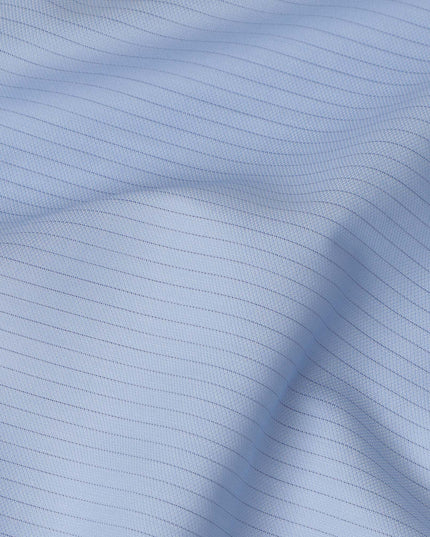 Light Blue Pinstriped Premium Italian 100% Cotton Shirting Fabric Smooth Woven Fine Stripe Texture Luxury Apparel Material 150 Cms Width Made in Italy-D27431