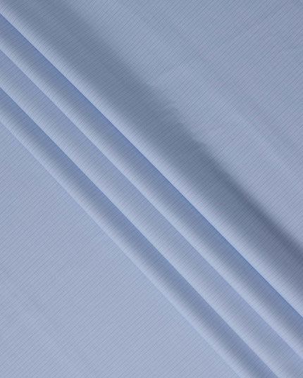 Light Blue Pinstriped Premium Italian 100% Cotton Shirting Fabric Smooth Woven Fine Stripe Texture Luxury Apparel Material 150 Cms Width Made in Italy-D27431