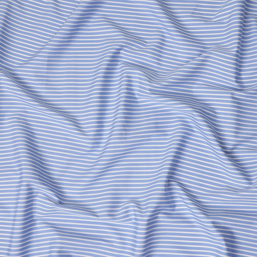 Light Blue White Striped Premium Italian 100% Cotton Shirting Fabric Fine Linear Design Smooth Woven Luxury Apparel Material 150 Cms Width Made in Italy-D27435