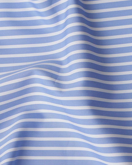 Light Blue White Striped Premium Italian 100% Cotton Shirting Fabric Fine Linear Design Smooth Woven Luxury Apparel Material 150 Cms Width Made in Italy-D27435
