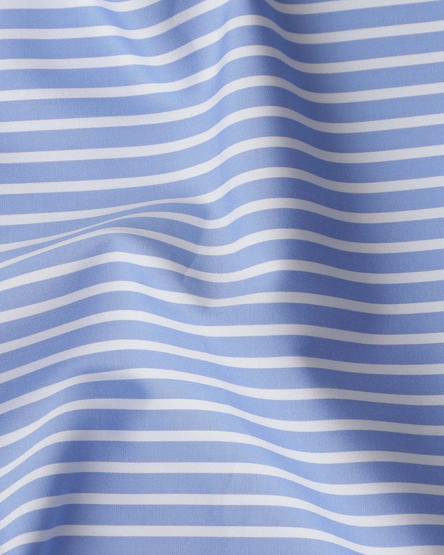 Light Blue White Striped Premium Italian 100% Cotton Shirting Fabric Fine Linear Design Smooth Woven Luxury Apparel Material 150 Cms Width Made in Italy-D27435