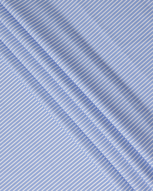 Light Blue White Striped Premium Italian 100% Cotton Shirting Fabric Fine Linear Design Smooth Woven Luxury Apparel Material 150 Cms Width Made in Italy-D27435