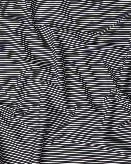 Black White Striped Premium Italian 100% Cotton Shirting Fabric Fine Linear Design Smooth Woven Luxury Apparel Material 150 Cms Width Made in Italy-D27434