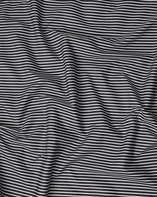 Black White Striped Premium Italian 100% Cotton Shirting Fabric Fine Linear Design Smooth Woven Luxury Apparel Material 150 Cms Width Made in Italy-D27434