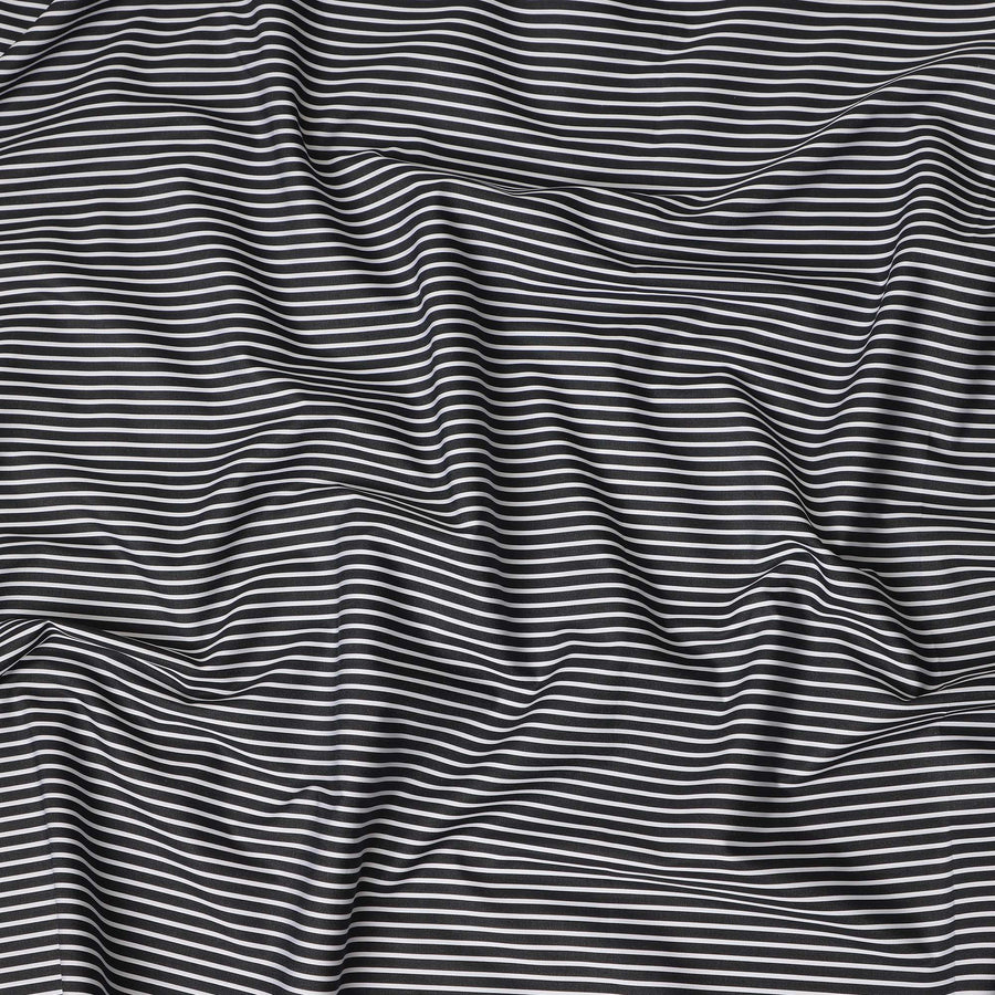 Black White Striped Premium Italian 100% Cotton Shirting Fabric Fine Linear Design Smooth Woven Luxury Apparel Material 150 Cms Width Made in Italy-D27434