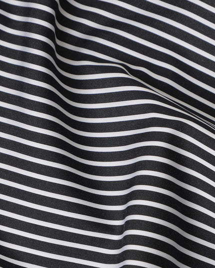 Black White Striped Premium Italian 100% Cotton Shirting Fabric Fine Linear Design Smooth Woven Luxury Apparel Material 150 Cms Width Made in Italy-D27434