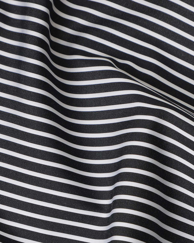 Black White Striped Premium Italian 100% Cotton Shirting Fabric Fine Linear Design Smooth Woven Luxury Apparel Material 150 Cms Width Made in Italy-D27434
