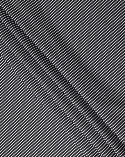 Black White Striped Premium Italian 100% Cotton Shirting Fabric Fine Linear Design Smooth Woven Luxury Apparel Material 150 Cms Width Made in Italy-D27434