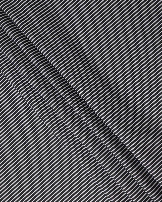 Black White Striped Premium Italian 100% Cotton Shirting Fabric Fine Linear Design Smooth Woven Luxury Apparel Material 150 Cms Width Made in Italy-D27434