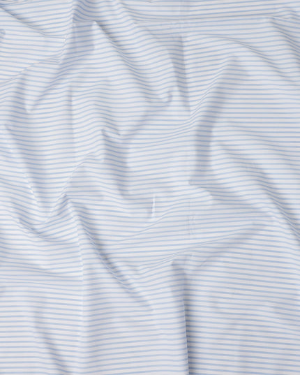 Light Blue Fine Stripe Premium Italian Blended Cotton Shirting Fabric Micro Striped Woven Design Soft Breathable Luxury Shirt Tailoring Material 150 Cms Width Italy Origin-D28507 - Regal Fabrics