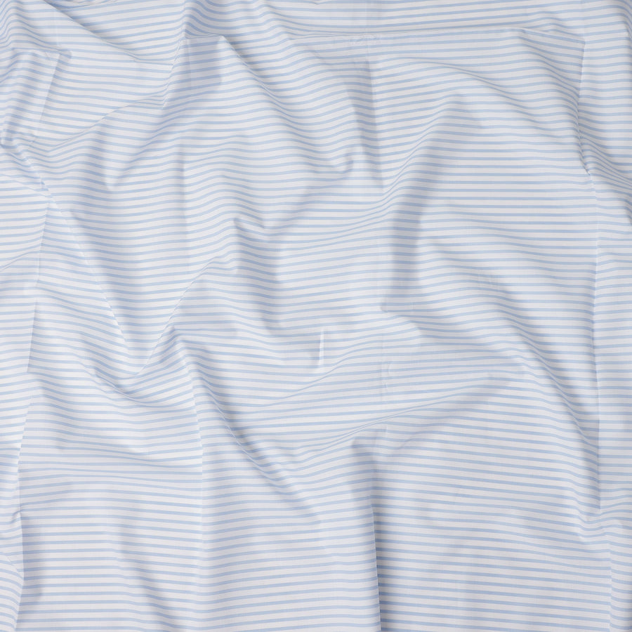 Light Blue Fine Stripe Premium Italian Blended Cotton Shirting Fabric Micro Striped Woven Design Soft Breathable Luxury Shirt Tailoring Material 150 Cms Width Italy Origin-D28507 - Regal Fabrics