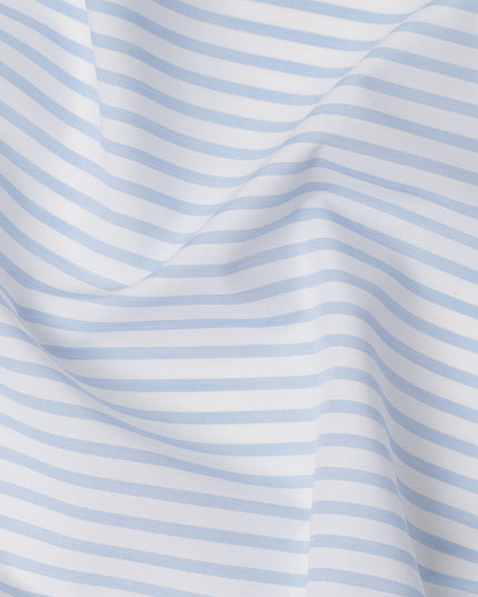 Light Blue Fine Stripe Premium Italian Blended Cotton Shirting Fabric Micro Striped Woven Design Soft Breathable Luxury Shirt Tailoring Material 150 Cms Width Italy Origin-D28507 - Regal Fabrics