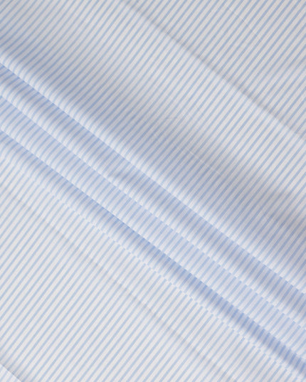 Light Blue Fine Stripe Premium Italian Blended Cotton Shirting Fabric Micro Striped Woven Design Soft Breathable Luxury Shirt Tailoring Material 150 Cms Width Italy Origin-D28507 - Regal Fabrics