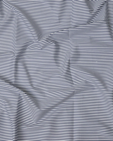 White Navy Blue Fine Stripe Premium Italian Blended Cotton Shirting Fabric Micro Striped Woven Design Soft Breathable Luxury Shirt Tailoring Material 150 Cms Width Italy Origin-D28506 - Regal Fabrics