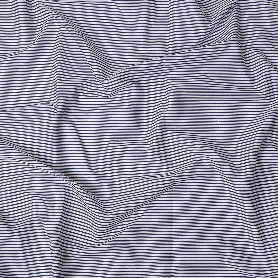 White Navy Blue Fine Stripe Premium Italian Blended Cotton Shirting Fabric Micro Striped Woven Design Soft Breathable Luxury Shirt Tailoring Material 150 Cms Width Italy Origin-D28506 - Regal Fabrics