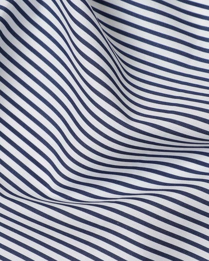 White Navy Blue Fine Stripe Premium Italian Blended Cotton Shirting Fabric Micro Striped Woven Design Soft Breathable Luxury Shirt Tailoring Material 150 Cms Width Italy Origin-D28506 - Regal Fabrics