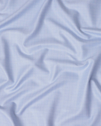 Light Blue Micro Check Textured Premium Italian Blended Cotton Shirting Fabric Subtle Woven Pattern Soft Breathable Luxury Shirt Tailoring Material 150 Cms Width Italy Origin-D28503