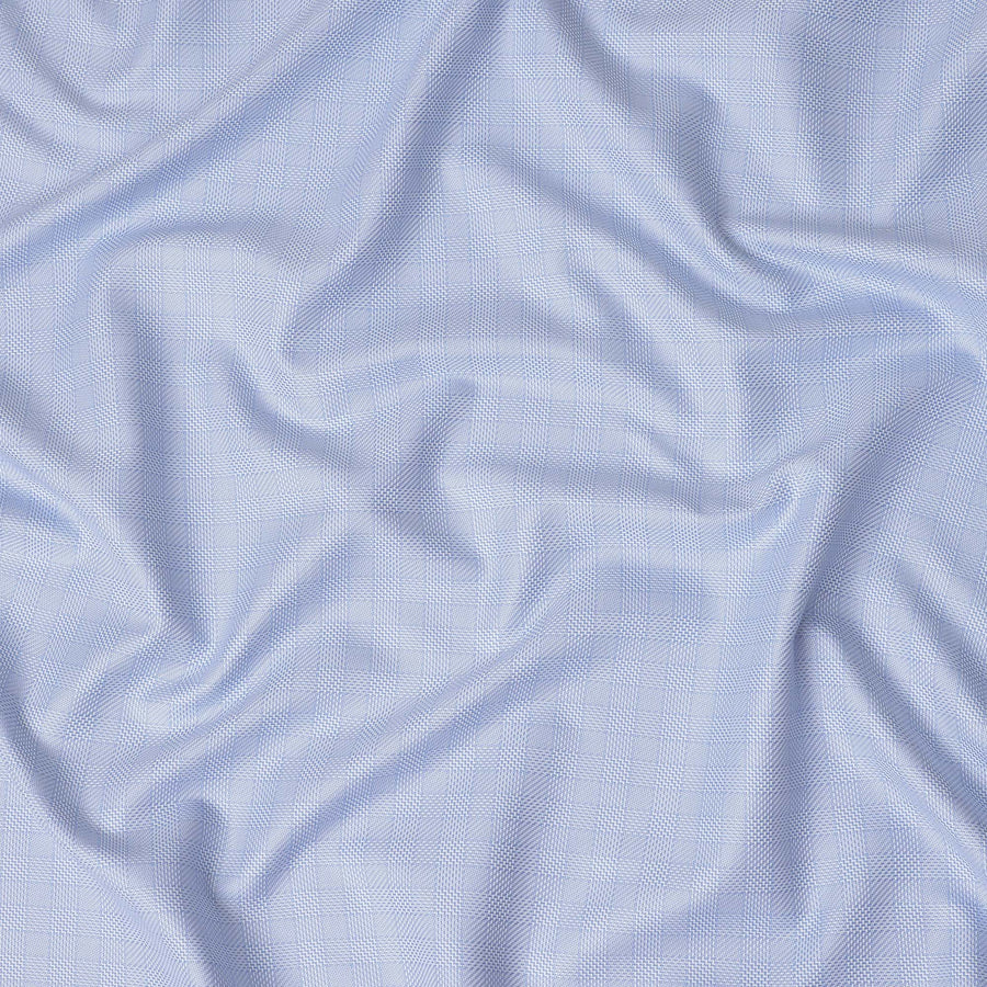 Light Blue Micro Check Textured Premium Italian Blended Cotton Shirting Fabric Subtle Woven Pattern Soft Breathable Luxury Shirt Tailoring Material 150 Cms Width Italy Origin-D28503