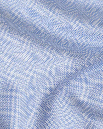 Light Blue Micro Check Textured Premium Italian Blended Cotton Shirting Fabric Subtle Woven Pattern Soft Breathable Luxury Shirt Tailoring Material 150 Cms Width Italy Origin-D28503