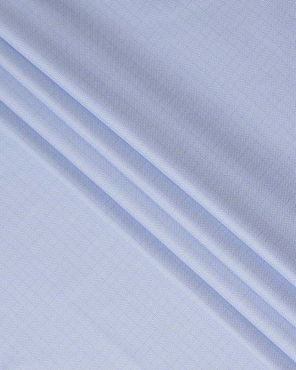 Light Blue Micro Check Textured Premium Italian Blended Cotton Shirting Fabric Subtle Woven Pattern Soft Breathable Luxury Shirt Tailoring Material 150 Cms Width Italy Origin-D28503