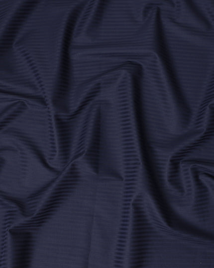 Navy Blue Textured Stripe Premium Italian Blended Cotton Shirting Fabric Subtle Woven Pattern Soft Breathable Luxury Shirt Tailoring Material 150 Cms Width Italy Origin-D28502 - Regal Fabrics