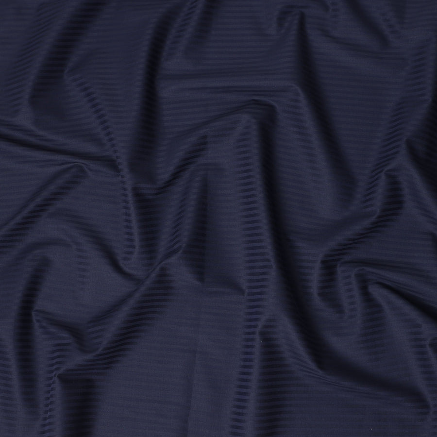 Navy Blue Textured Stripe Premium Italian Blended Cotton Shirting Fabric Subtle Woven Pattern Soft Breathable Luxury Shirt Tailoring Material 150 Cms Width Italy Origin-D28502 - Regal Fabrics