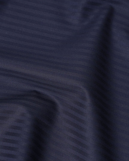Navy Blue Textured Stripe Premium Italian Blended Cotton Shirting Fabric Subtle Woven Pattern Soft Breathable Luxury Shirt Tailoring Material 150 Cms Width Italy Origin-D28502 - Regal Fabrics
